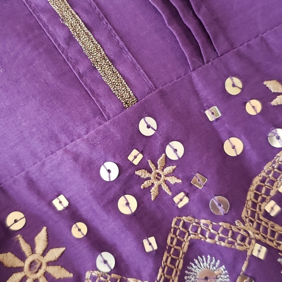 SMART SET Purple & Gold Beaded Embroidery Halter Dress Pleated Skirt 6 - Picture 4 of 5